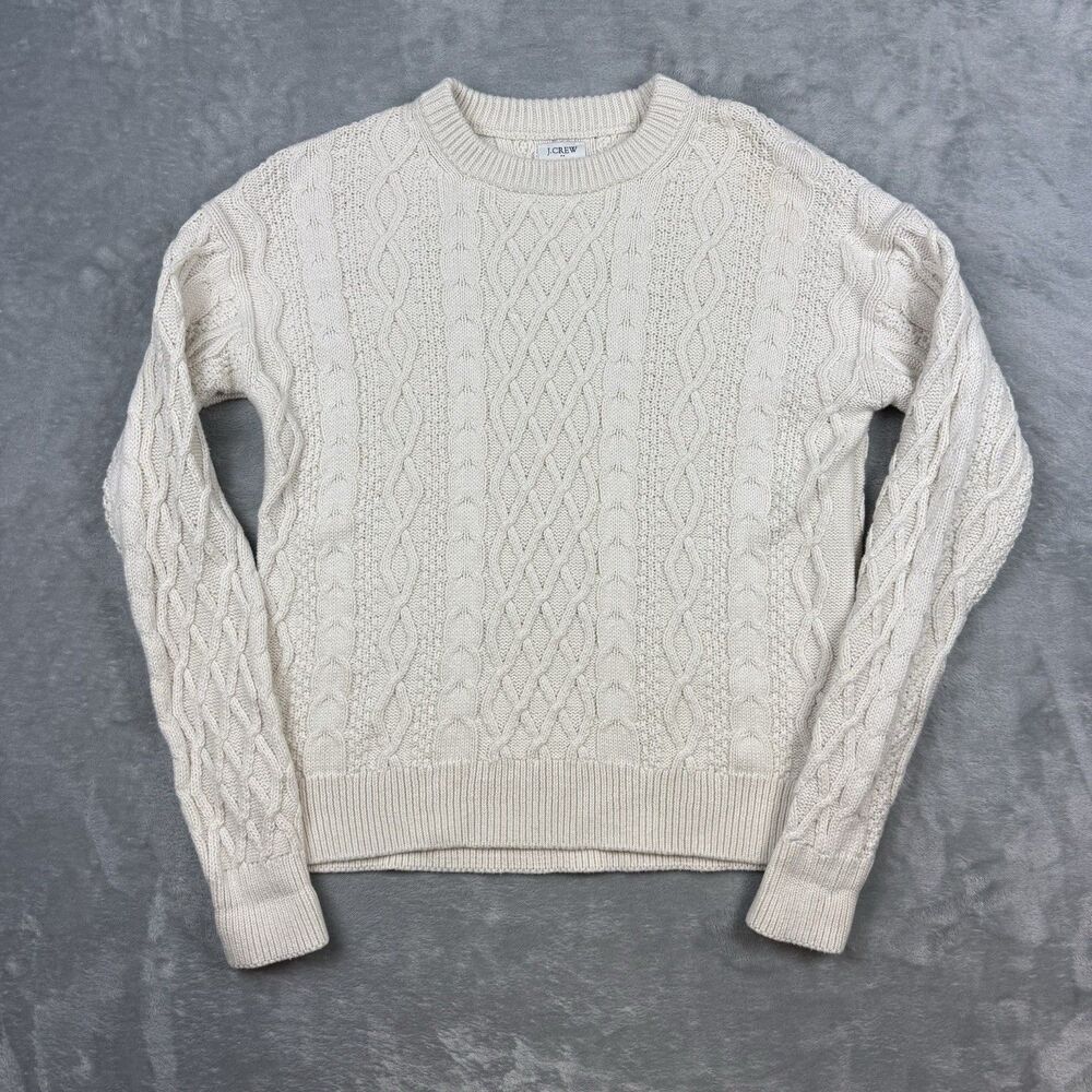 J.Crew Cable Knit Sweater Women’s Small Cream Ivory Crewneck Pullover